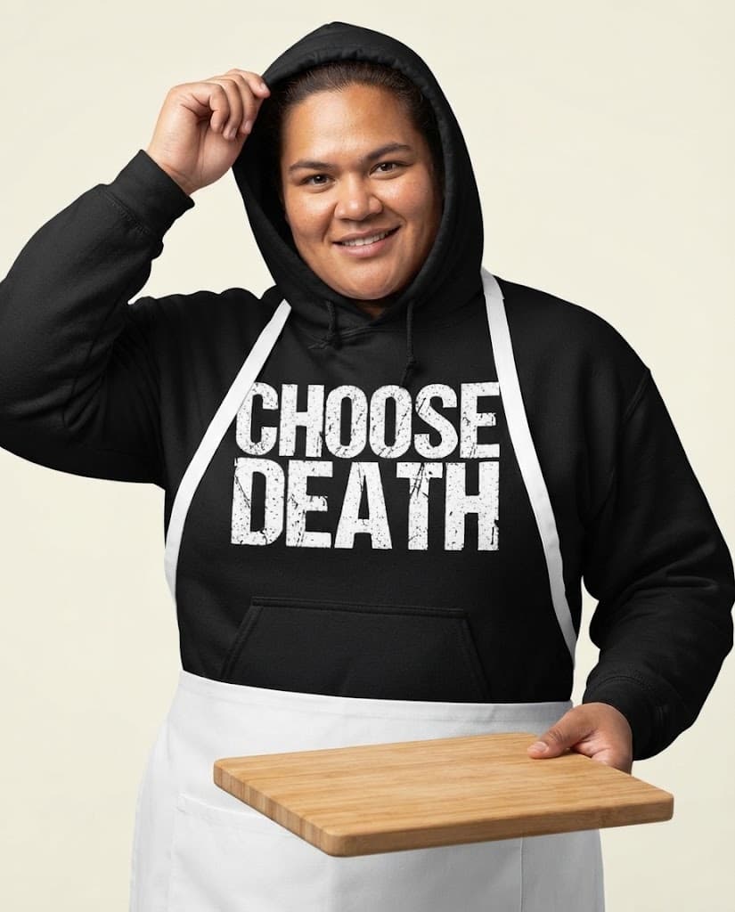 Lustiger Hoodie mit dem Aufdruck „Choose Death“