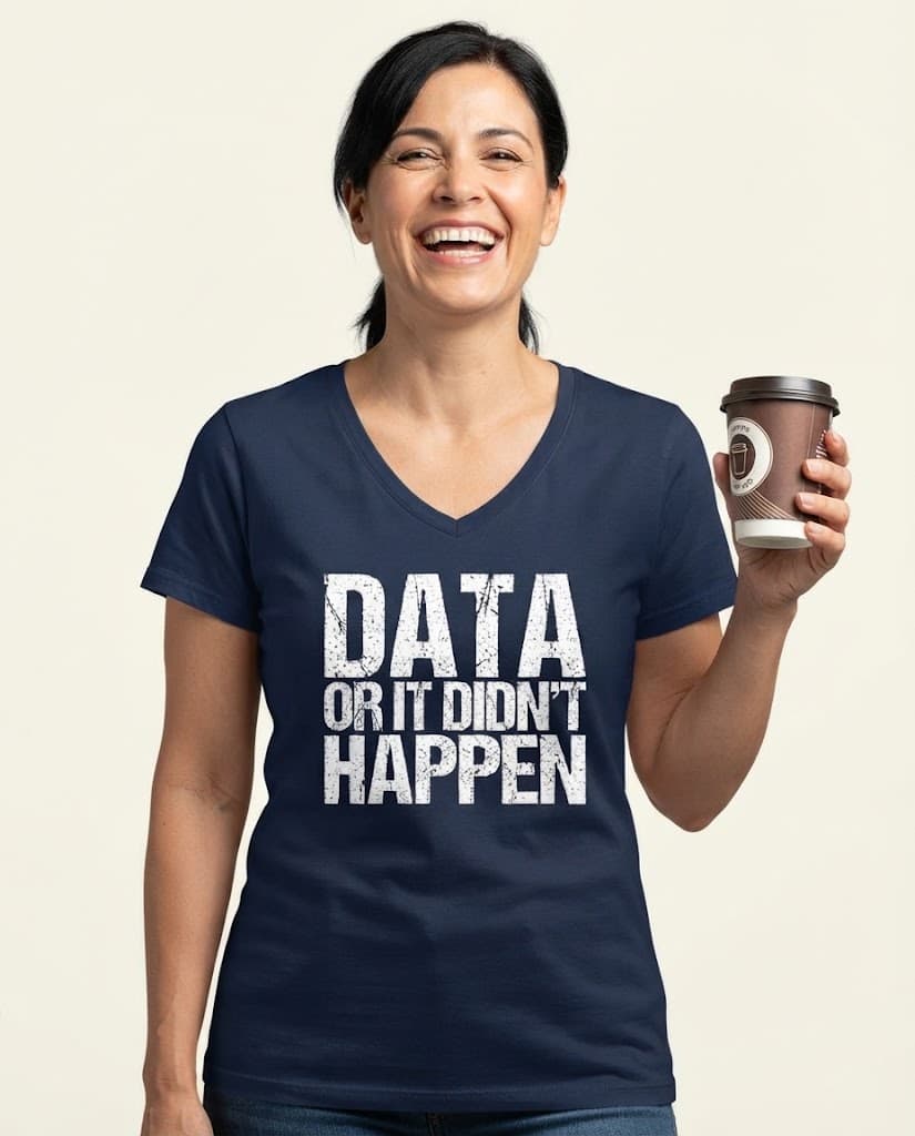 Humorvolles T-Shirt mit dem Aufdruck „Data Or It Didn't Happen“