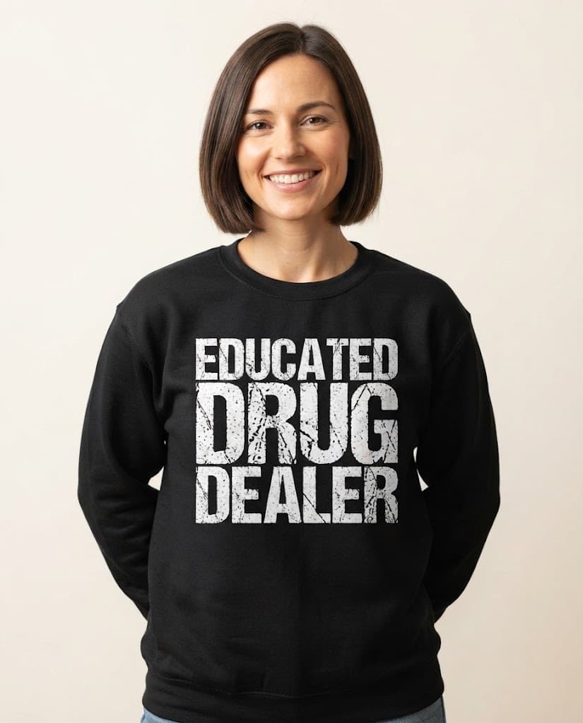 Lustiges Sweatshirt mit dem Aufdruck „Educated Drug Dealer“